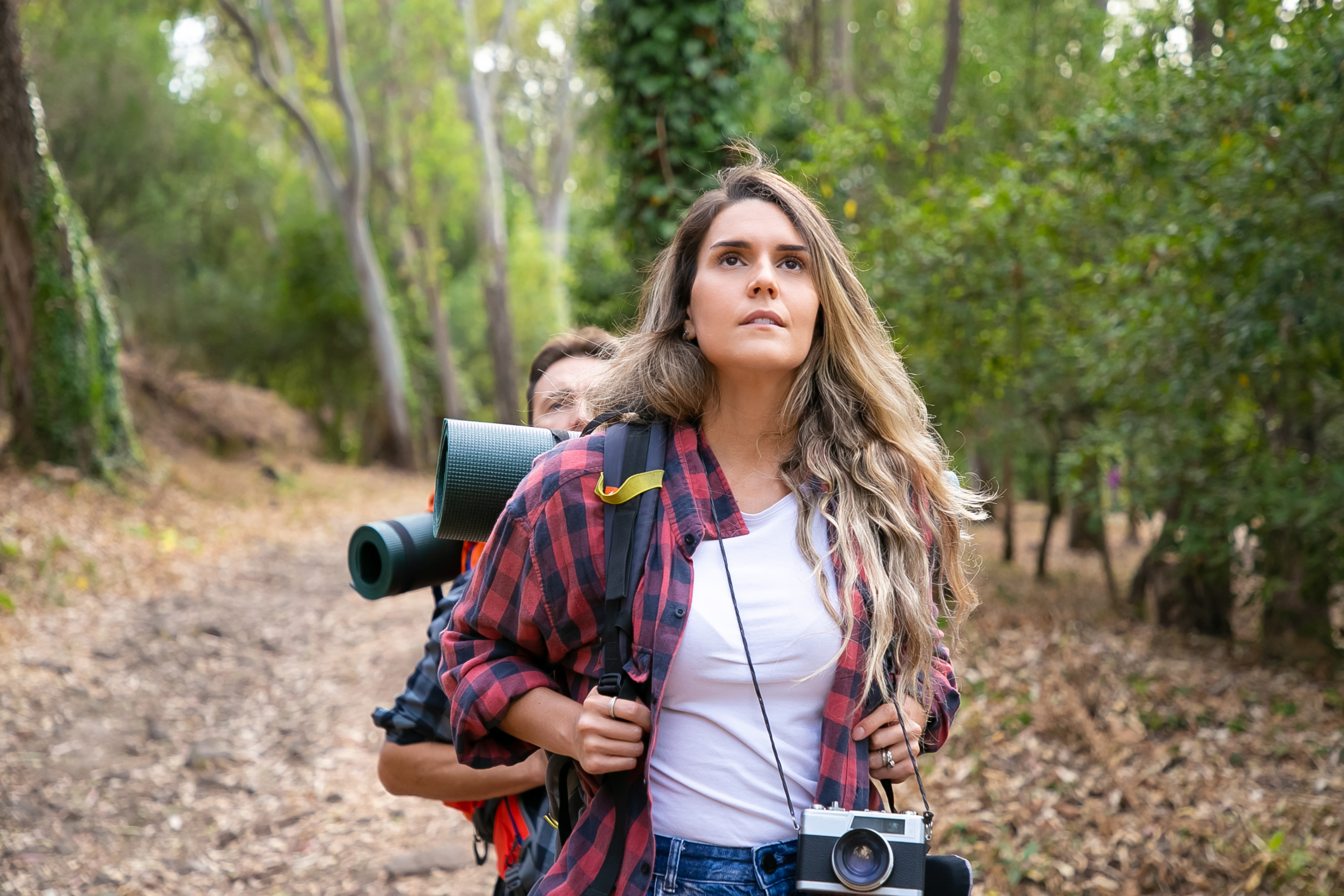 Hiking couple tourists